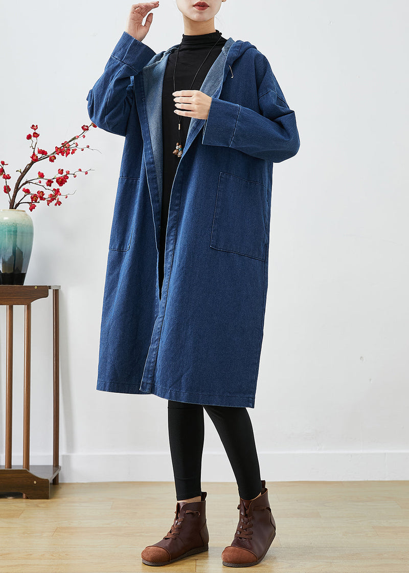 Navy Hooded Oversized Cotton Trench Coats Fall