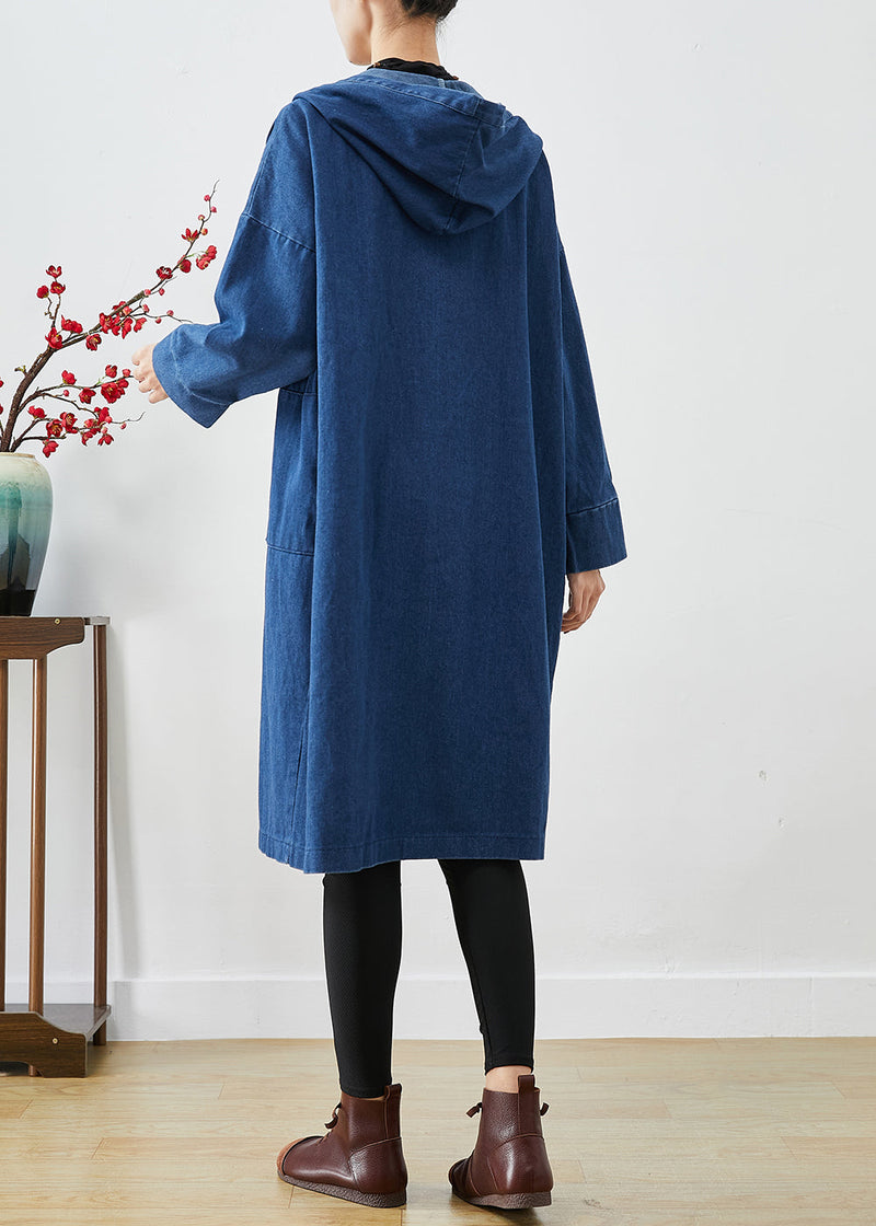 Navy Hooded Oversized Cotton Trench Coats Fall