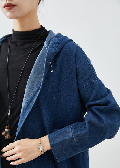 Navy Hooded Oversized Cotton Trench Coats Fall