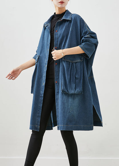 Navy Oversized Big Pockets Denim Trench Fall