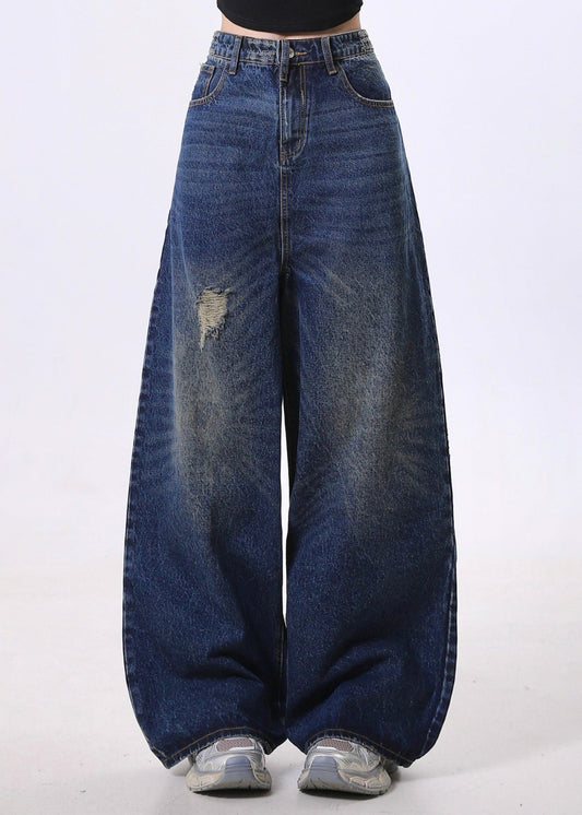 Navy Oversized Denim Ripped Jeans Pants Spring
