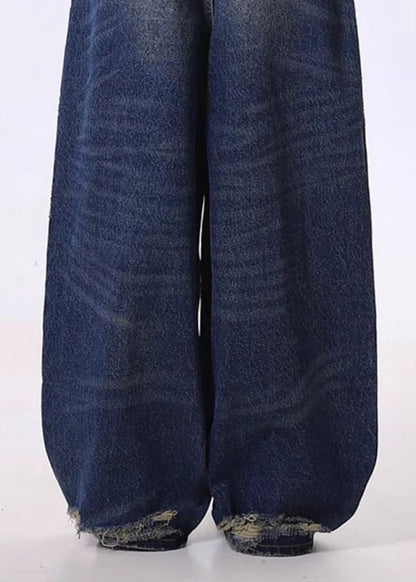Navy Oversized Denim Ripped Jeans Pants Spring