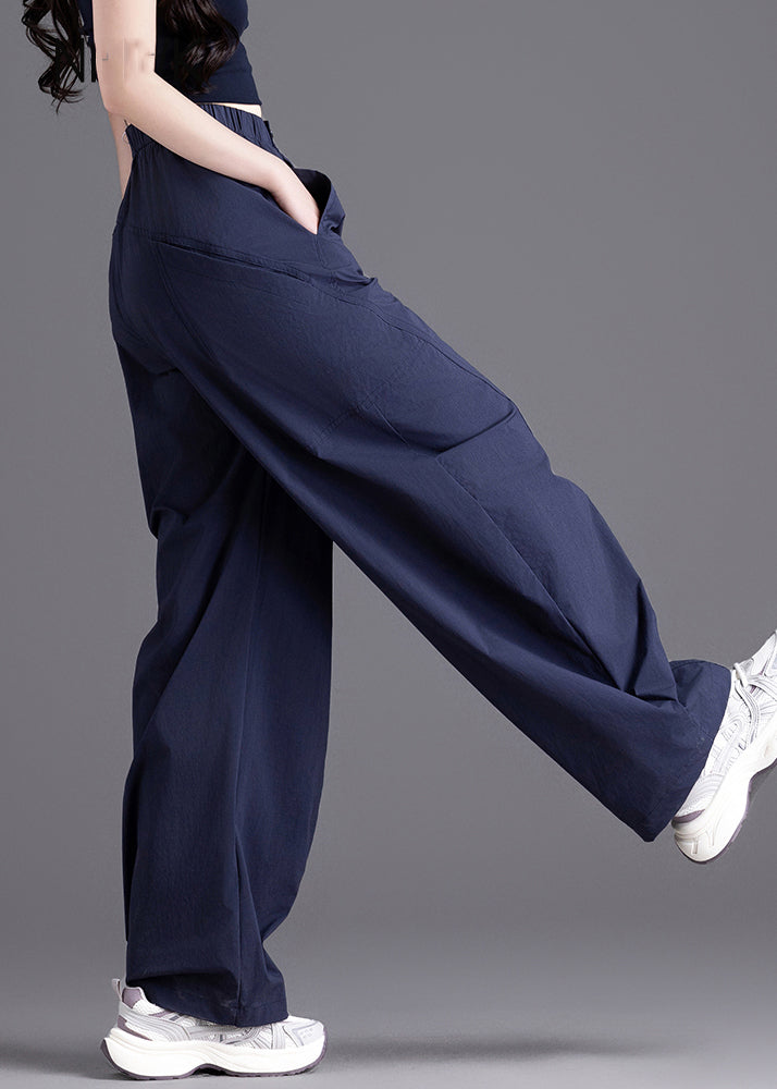 Navy Oversized Patchwork Pockets Harem Pants Spring