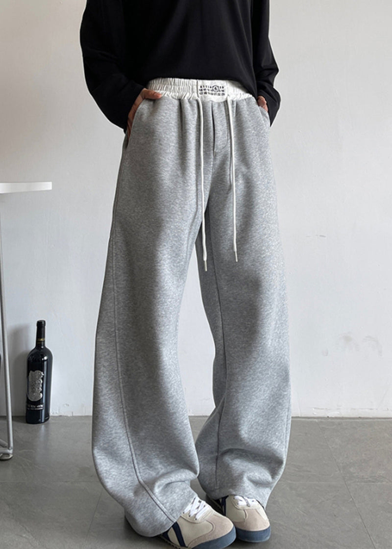 Navy Pockets Drawstring Cotton Pants Spring