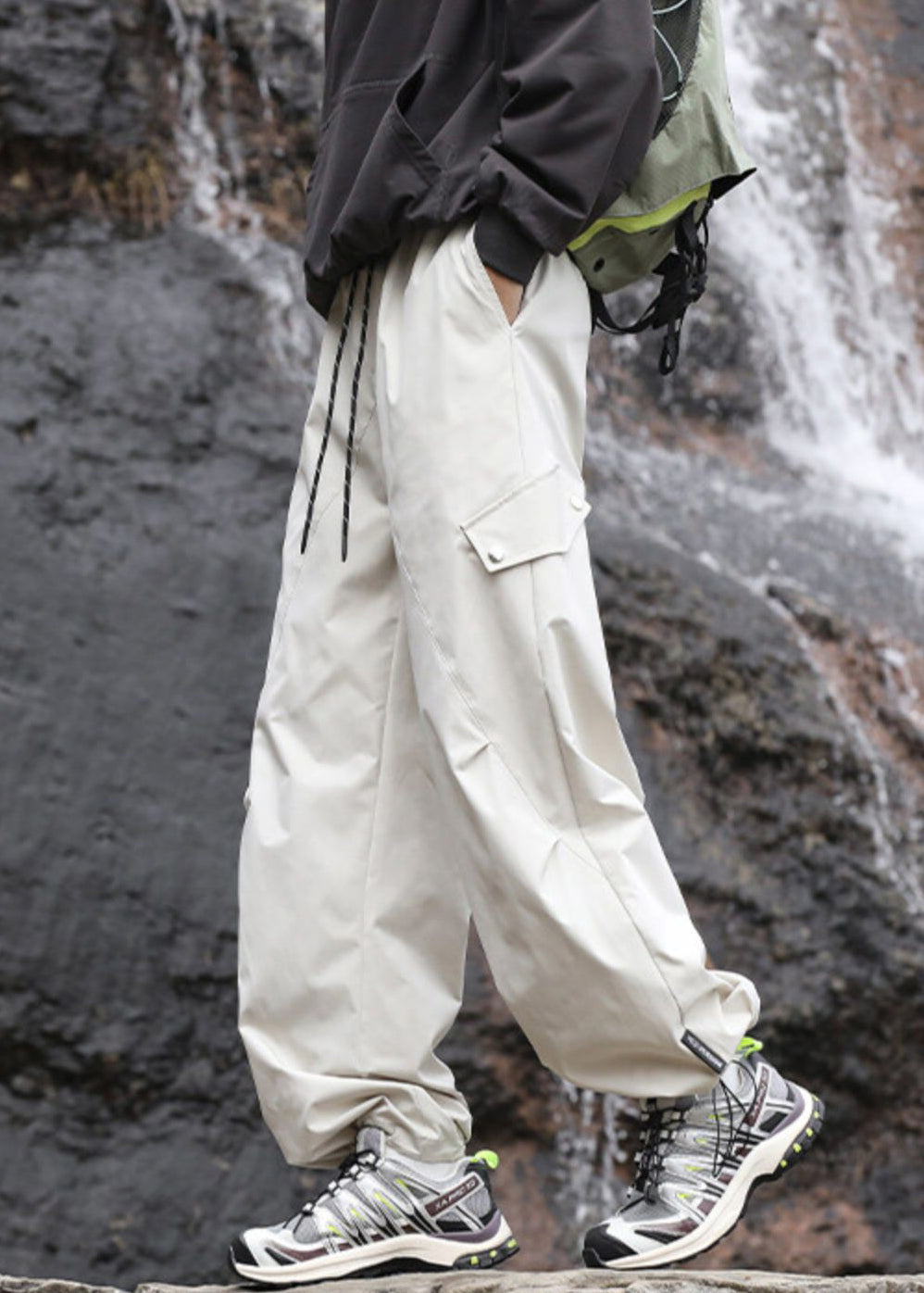 Navy Pockets Drawstring Cotton Pantsl Fall