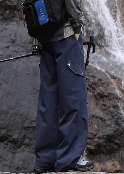 Navy Pockets Drawstring Cotton Pantsl Fall
