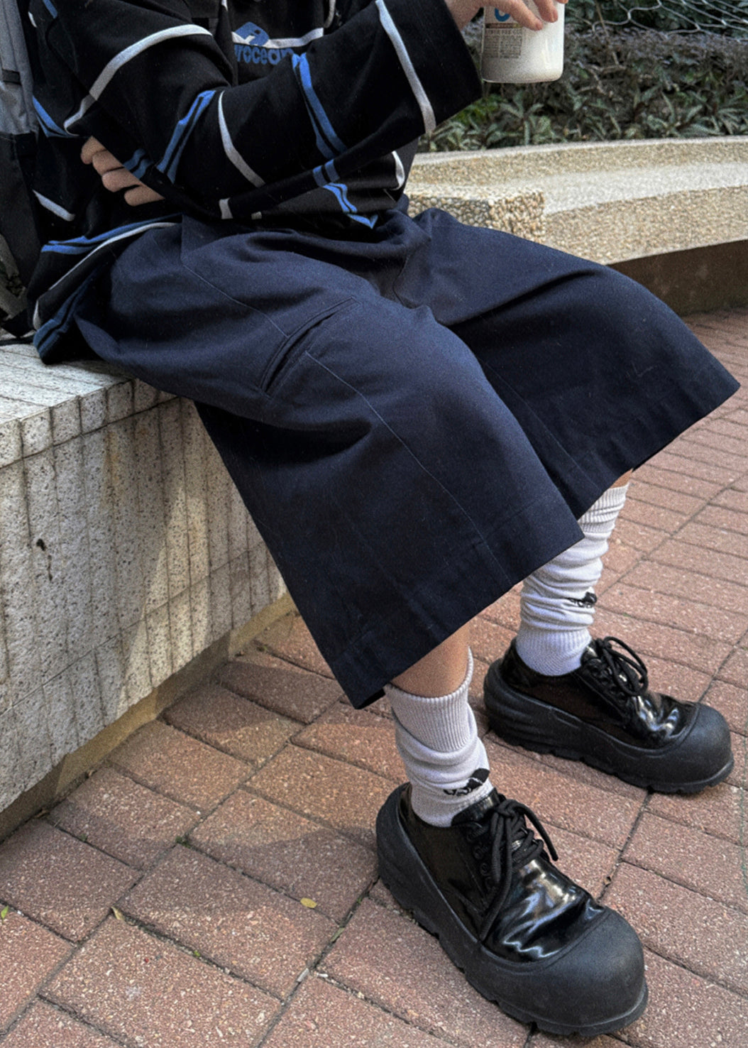 Navy Pockets High Waist Cotton Crop Pants Summer