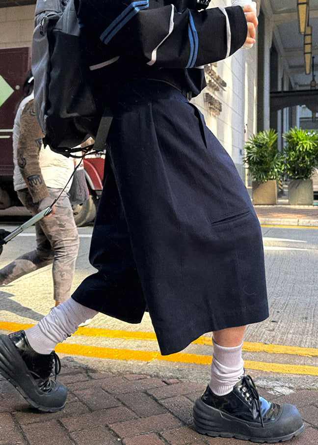 Navy Pockets High Waist Cotton Crop Pants Summer