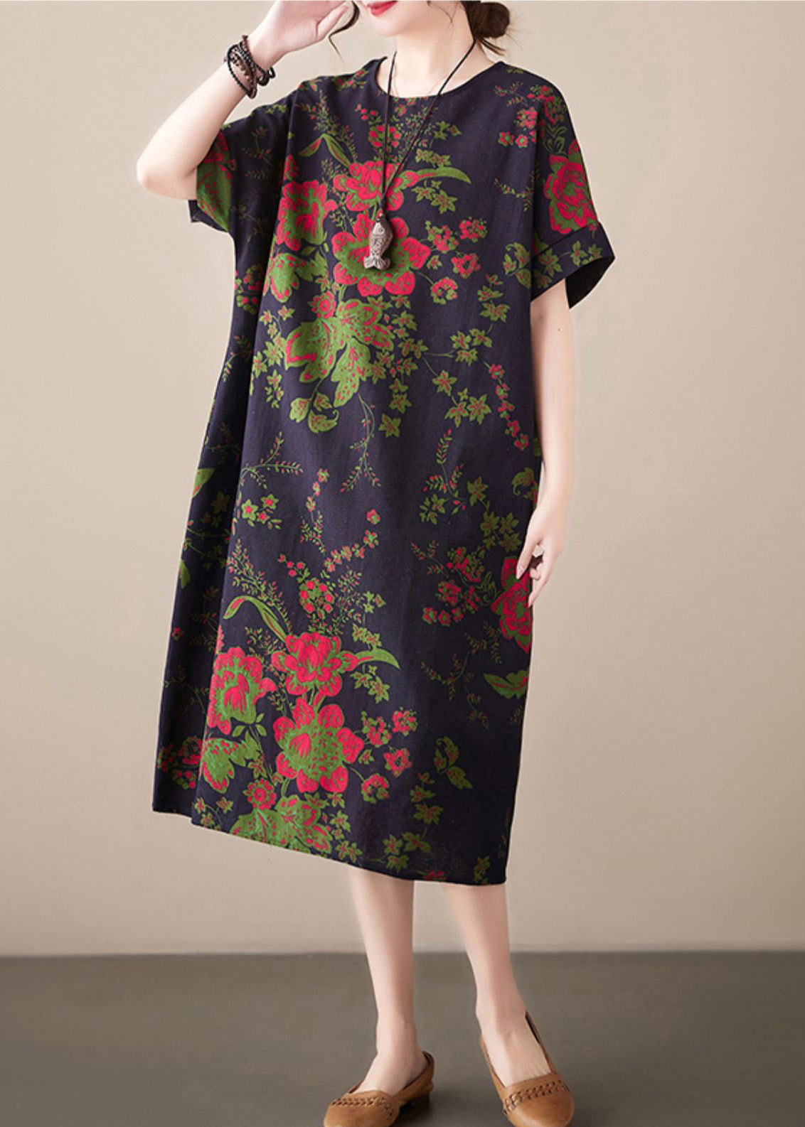 Navy Print Cotton Vacation Maxi Dresses Summer