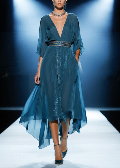 Navy Sequins Draping Tulle Tunic Dress Summer