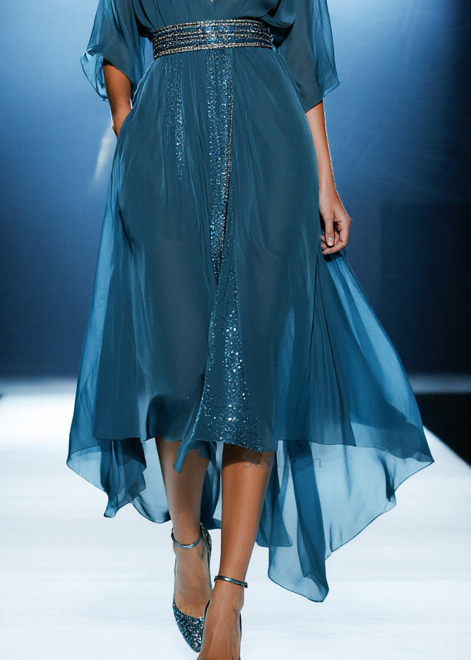 Navy Sequins Draping Tulle Tunic Dress Summer