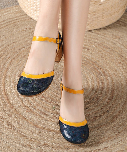 Navy Splicing Buckle Strap Sheepskin Chunky Sandals