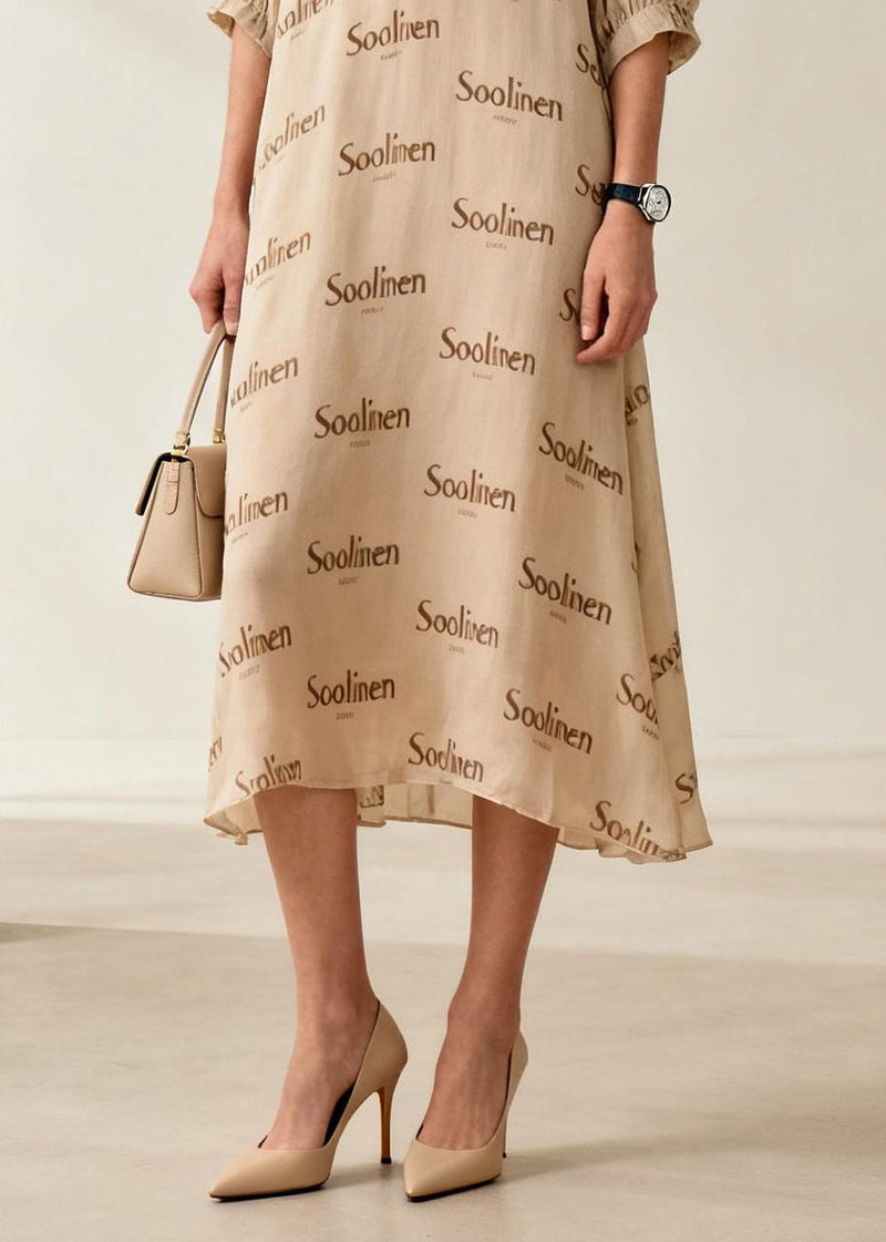 Nude V Neck Print Cotton Long Dresses Summer
