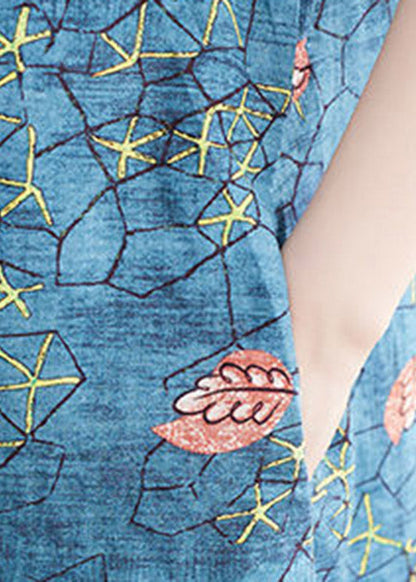 Number One Flower O-neck Print Pockets Dress Short Sleeve