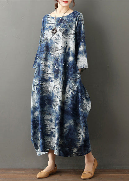 O-neck Print Cozy Vacation Long Dresses Spring