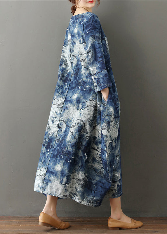 O-neck Print Cozy Vacation Long Dresses Spring