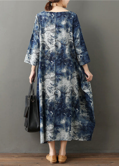 O-neck Print Cozy Vacation Long Dresses Spring