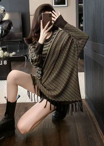 O Neck Tassel Patchwork Knit Sweaters Winter