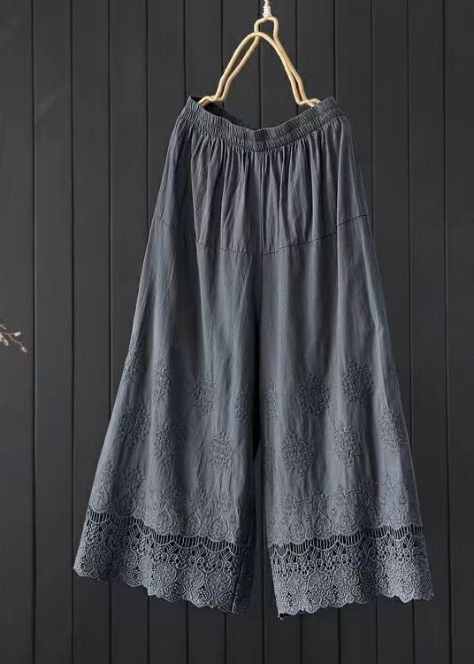 Orange Embroidered Lace Patchwork Cotton Crop Pants Summer