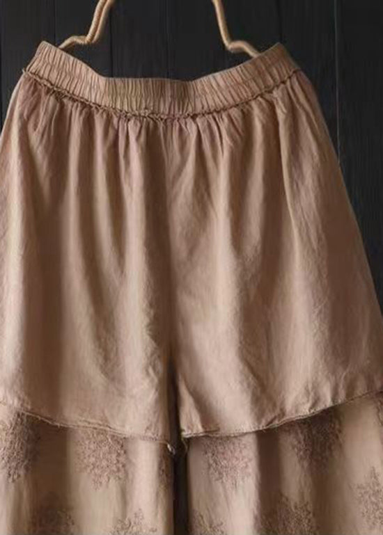 Orange Embroidered Lace Patchwork Cotton Crop Pants Summer