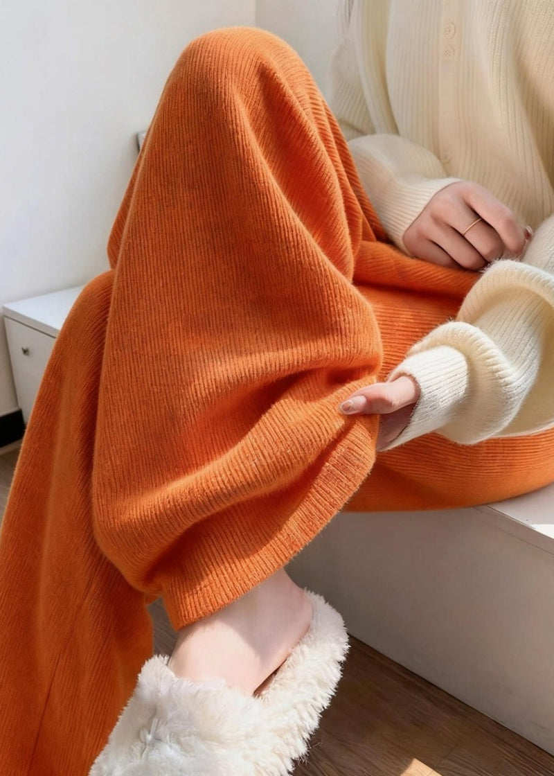 Orange High Waist Corduroy Wide Leg Pants Spring