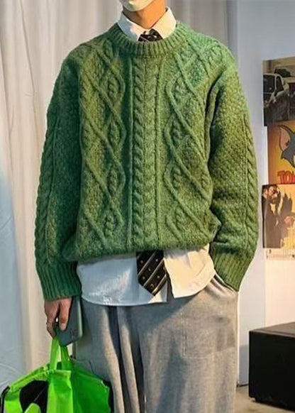 Orange O Neck Cable Knit Sweaters Winter