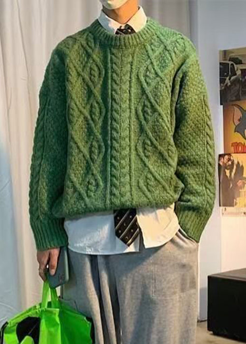 Orange O Neck Cable Knit Sweaters Winter