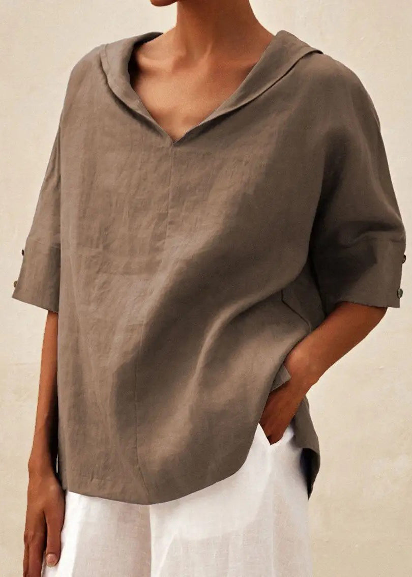 Orange O-neck Side Open Shirts Short Sleeve