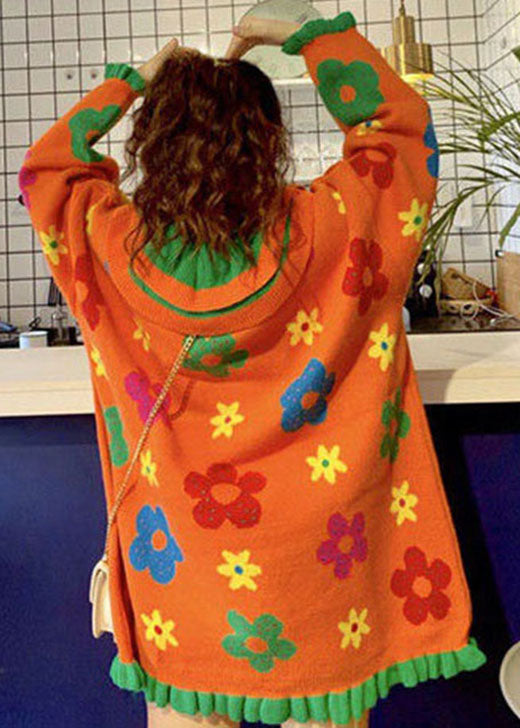 Orange Peter Pan Collar Knit Sweaters Winter
