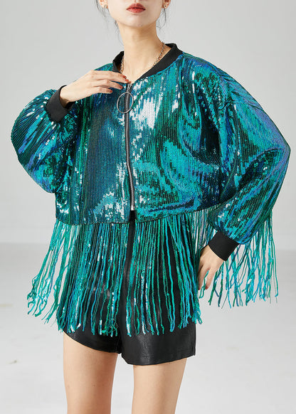 Peacock Green Tasseled Sequins Jackets Summer