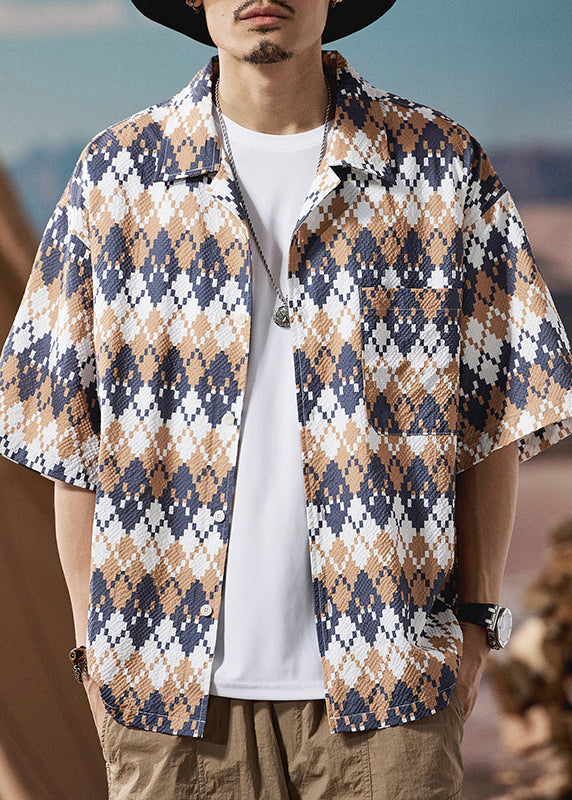 Peter Pan Collar Print Cotton Shirts Short Sleeve