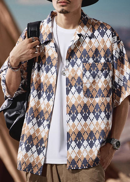 Peter Pan Collar Print Cotton Shirts Short Sleeve