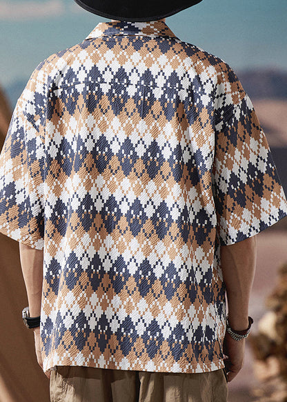Peter Pan Collar Print Cotton Shirts Short Sleeve