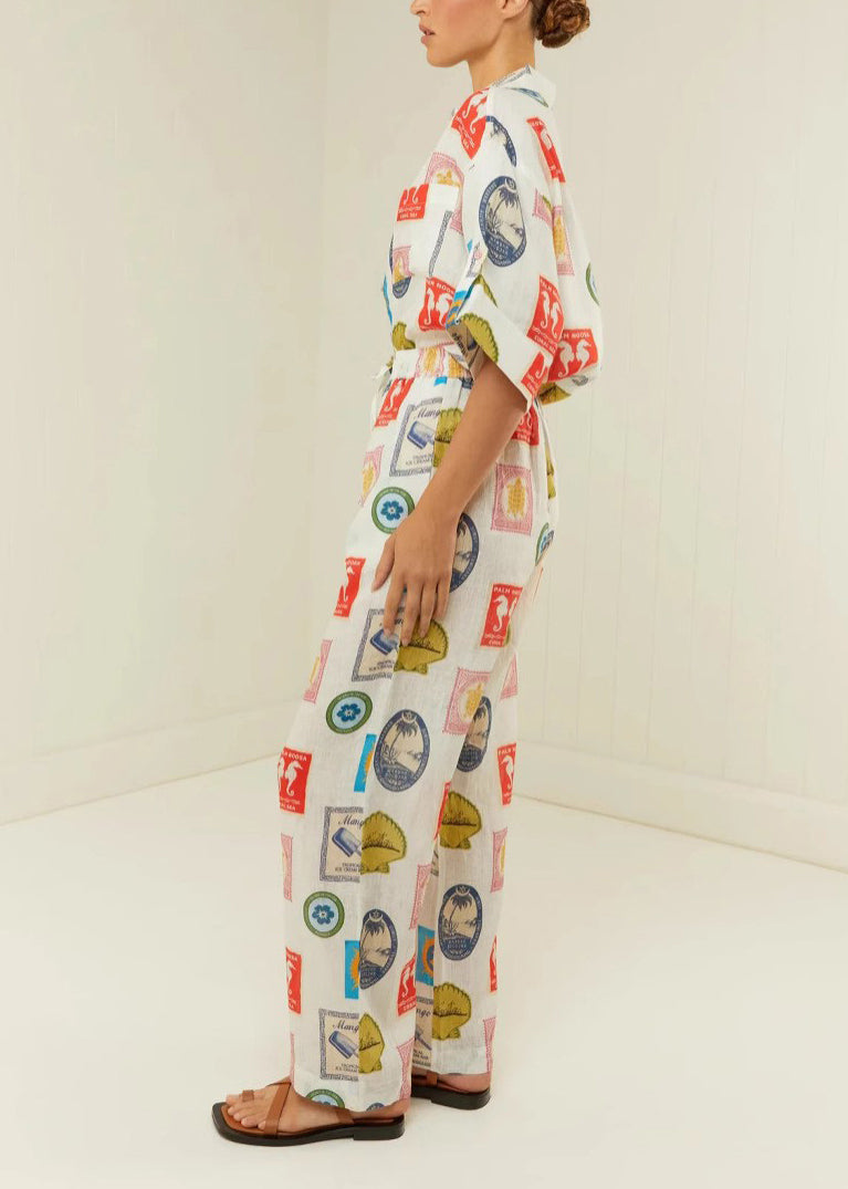 Peter Pan Collar Print Tops and Pants Two Piece Set Outfits Summer