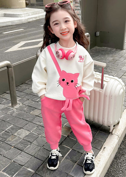 Pink Animal Sweatshirt and Pants Two Piece Set Clothing Spring