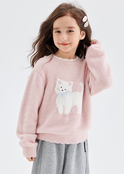 Pink Animal Print Thick Cotton Knit Sweater Spring