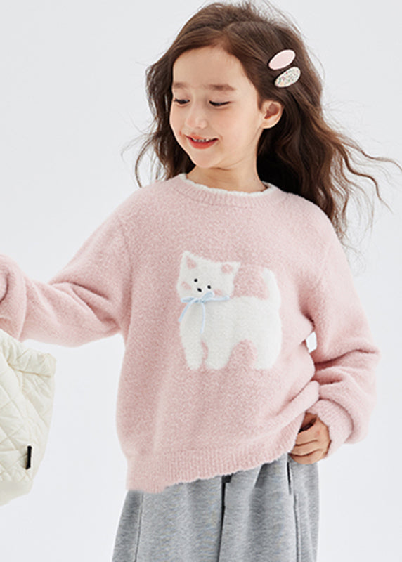 Pink Animal Print Thick Cotton Knit Sweater Spring