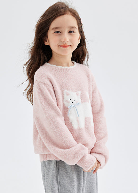 Pink Animal Print Thick Cotton Knit Sweater Spring