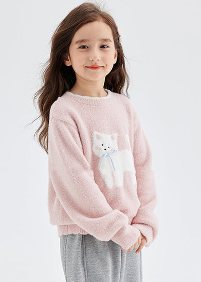 Pink Animal Print Thick Cotton Knit Sweater Spring