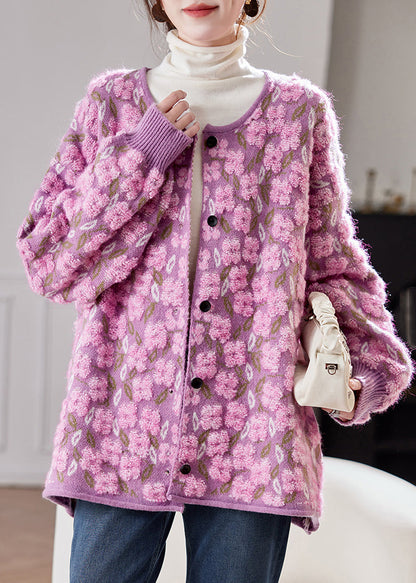 Pink Button Cotton Knit Cardigans Spring