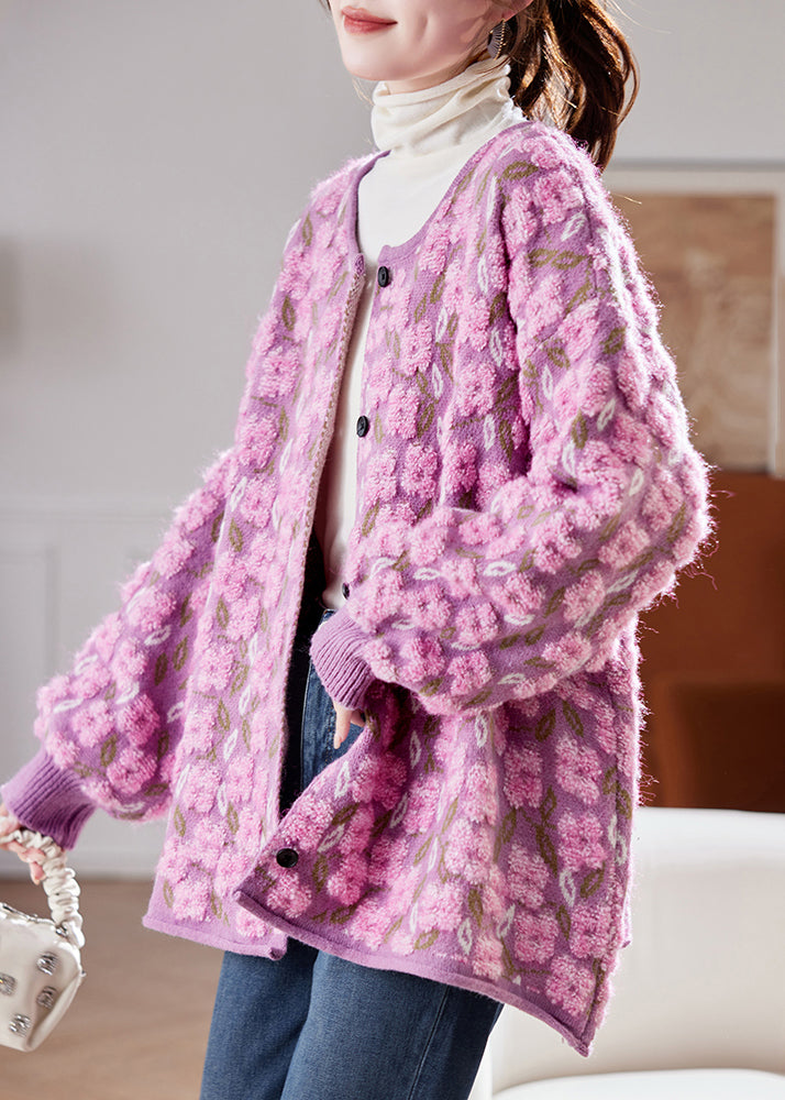 Pink Button Cotton Knit Cardigans Spring