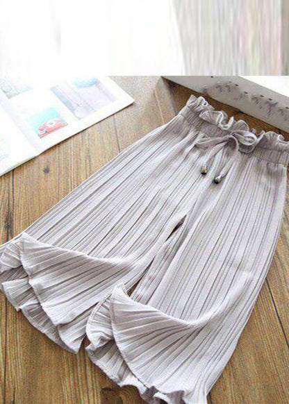 Pink Elastic Waist Kids Ice Silk Crop Pants Summer