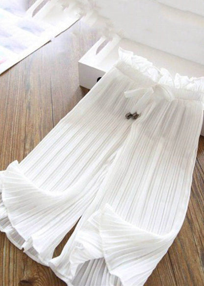 Pink Elastic Waist Kids Ice Silk Crop Pants Summer