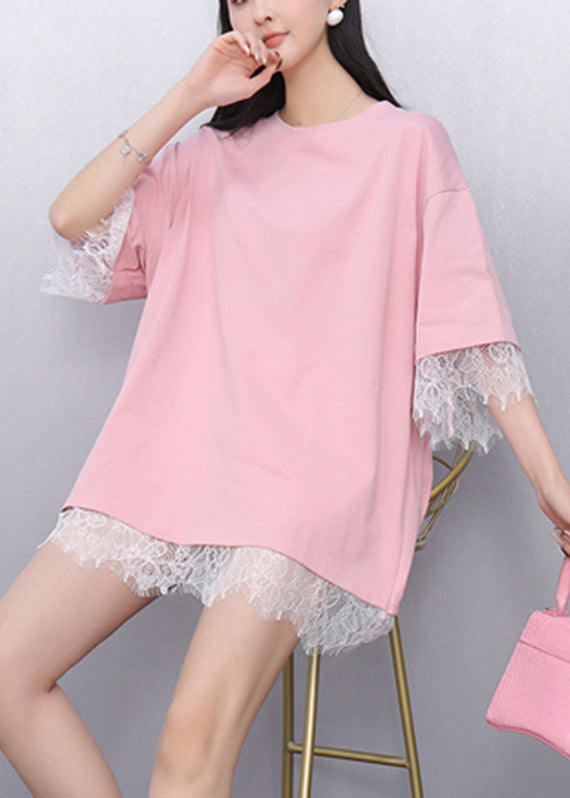 Pink Lace Patchwork Top Summer