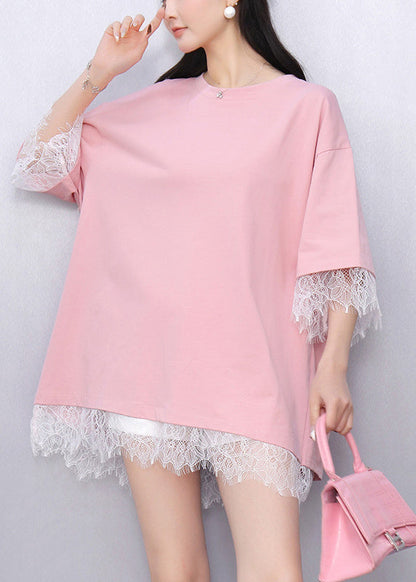 Pink Lace Patchwork Top Summer
