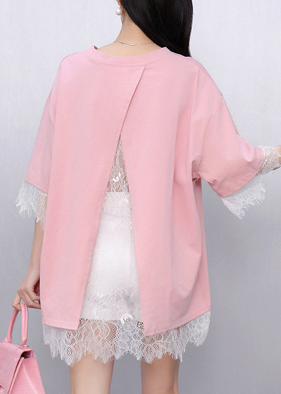 Pink Lace Patchwork Top Summer