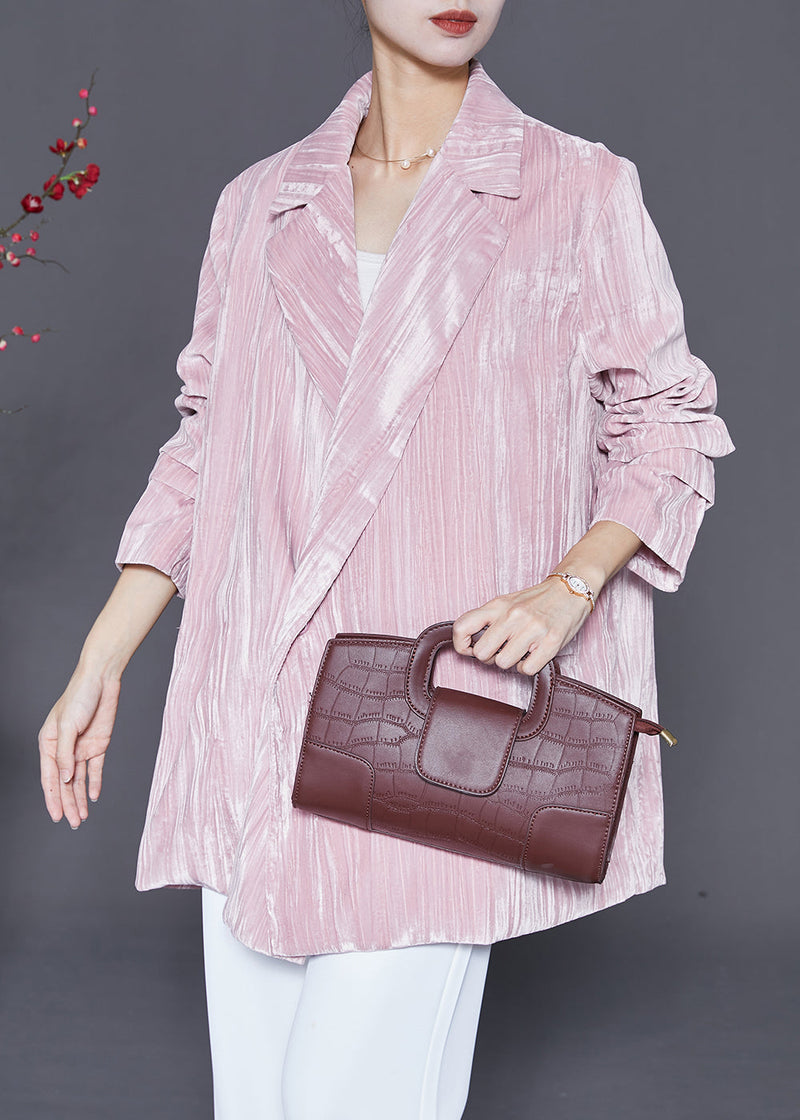 Pink Notched Oversized Silk Velour Jackets Fall