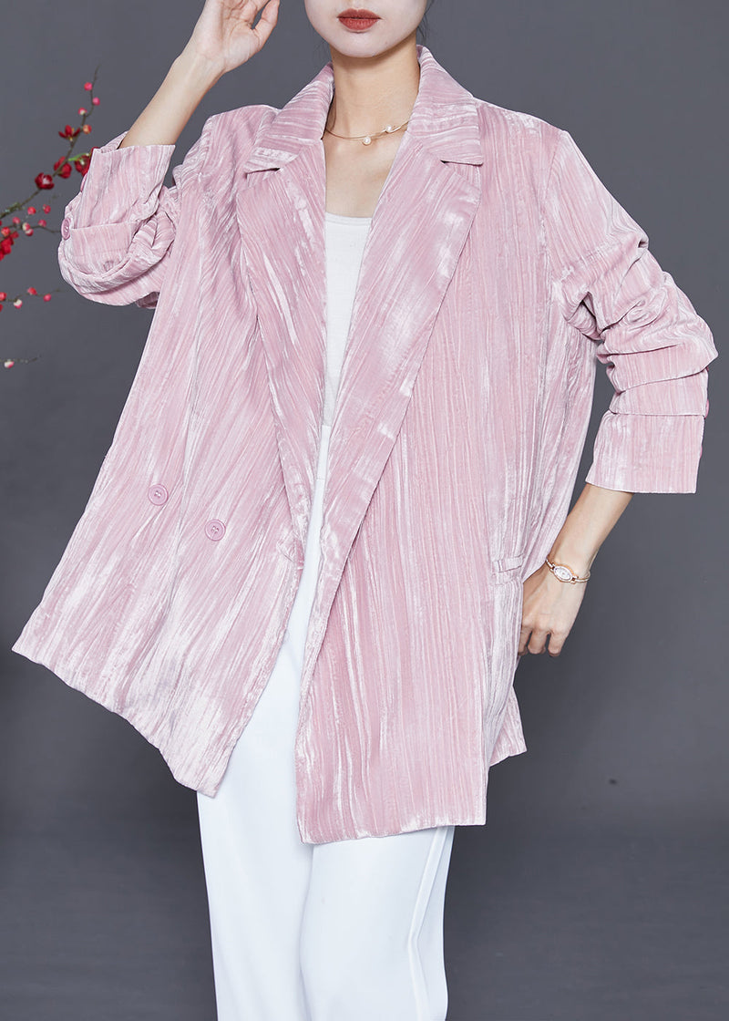 Pink Notched Oversized Silk Velour Jackets Fall