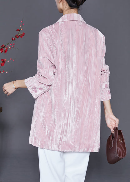 Pink Notched Oversized Silk Velour Jackets Fall