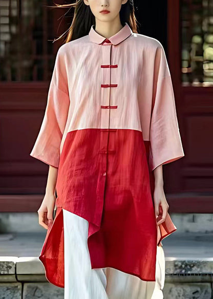 Pink Peter Pan Collar Side Open Button Shirt Half Sleeve